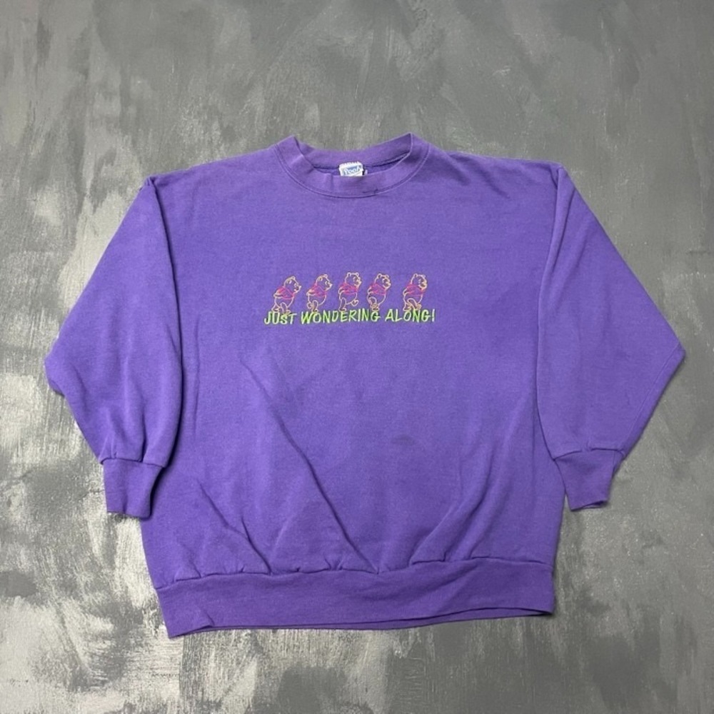 Vintage Graphic Pullover Sweatshirt Men XL Purple 1990s Pooh